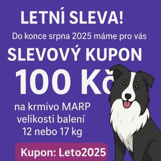 🎉 Máme pro vás speciální letní akci! ☀️ Do konce srpna 2025 získáte slevu 100 Kč na krmivo MARP (balení 12 kg a 17 kg). 🐾...